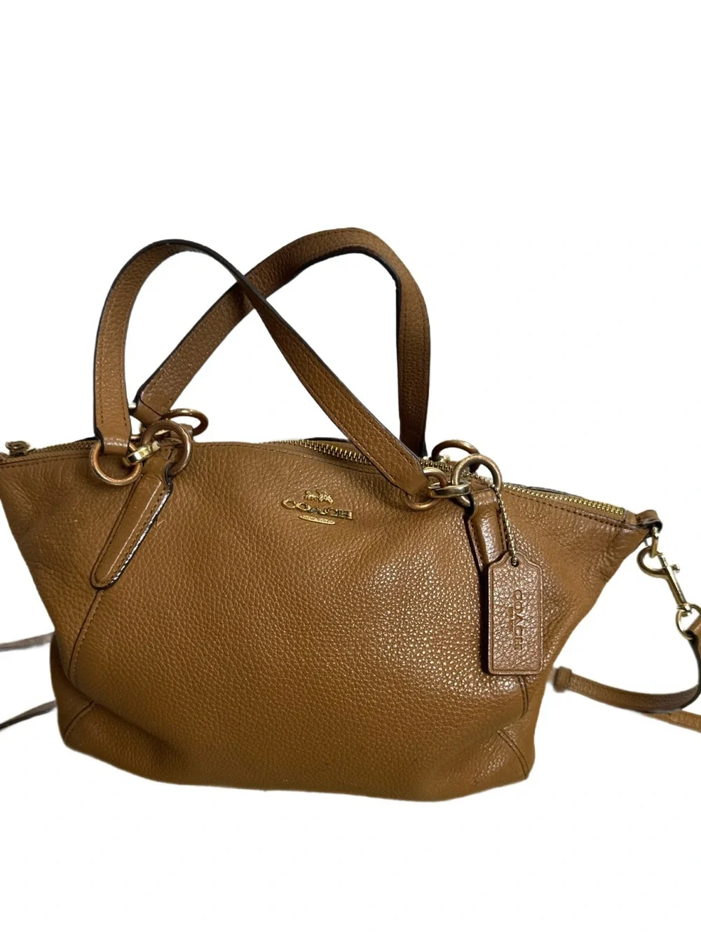 Coach Pebbled Leather Shoulder Satchel in Tan